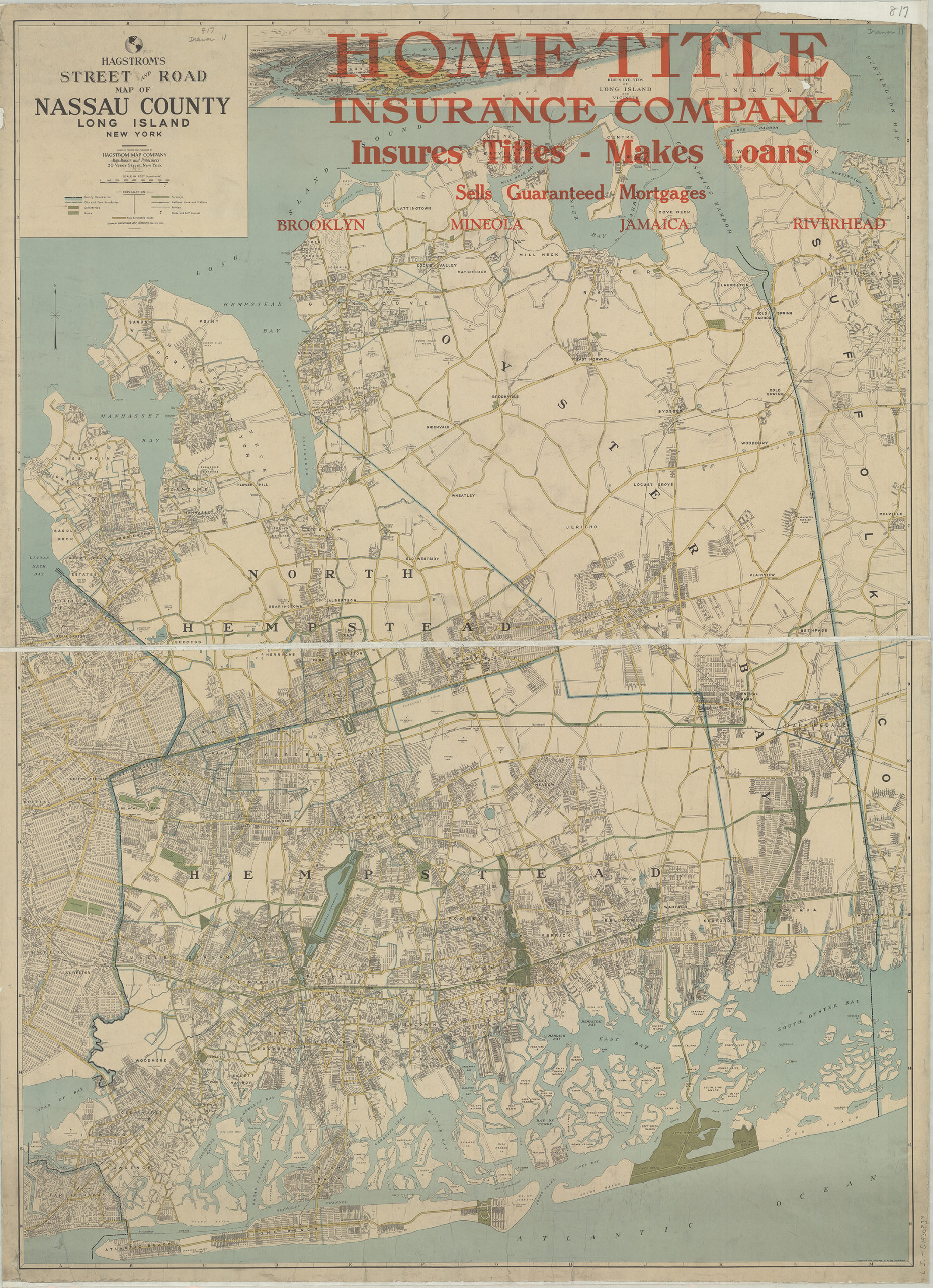 Map of Long Island c1873 repro 36x10 